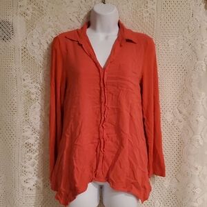 4/$20 Joseph A orange asymmetrical Long-sleeved button down top